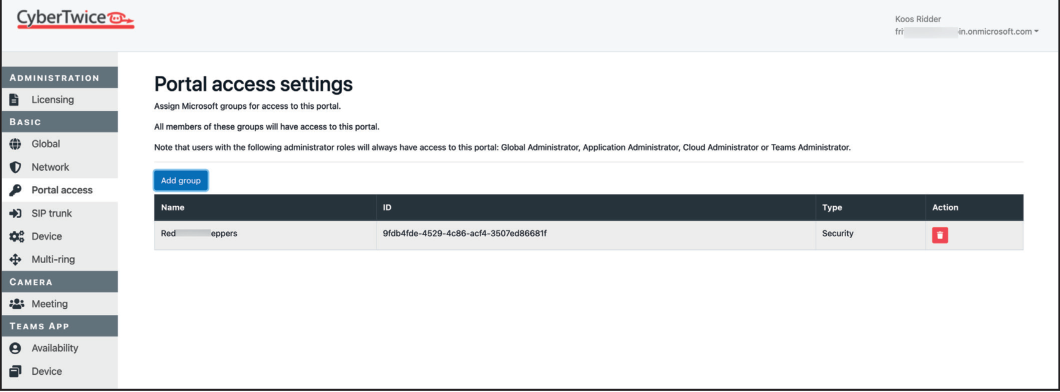 CyberGate Management Portal - Group added