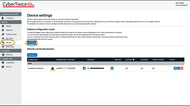 CyberGate Management Portal - Device added with credentials