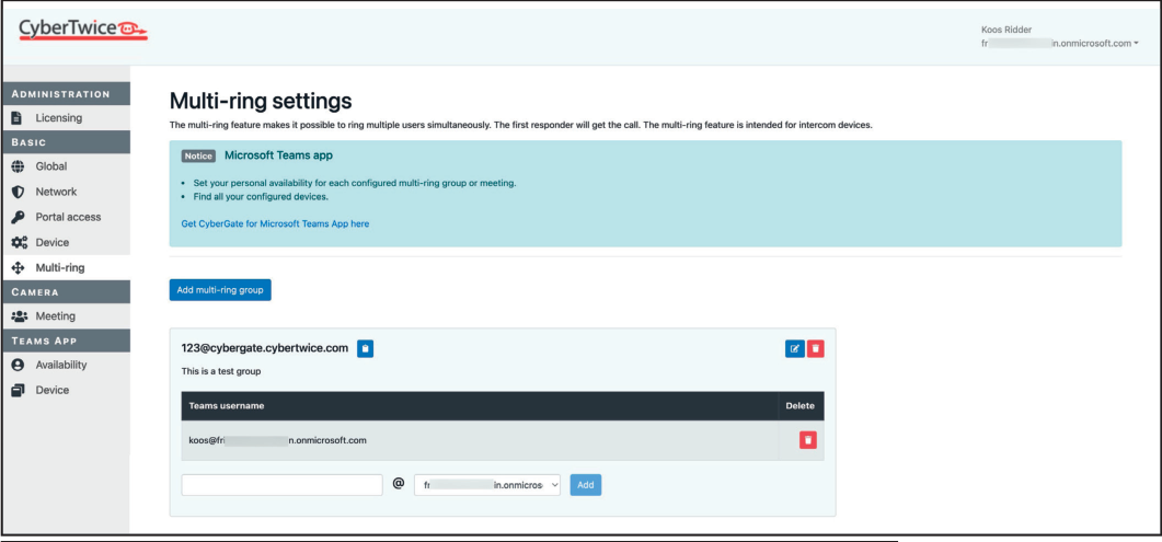 CyberGate Management Portal - User added to Multi-ring group