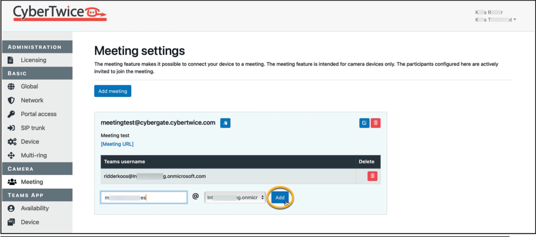 CyberGate Management Portal - Meeting with user added
