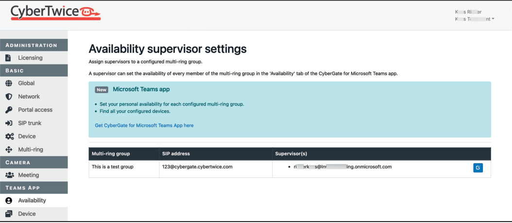 CyberGate Management Portal - Supervisor configured