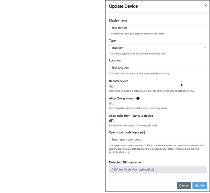 CyberGate Management Portal - Update device