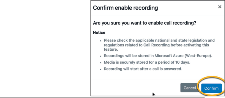 CyberGate Management Portal - Confirm enable recording
