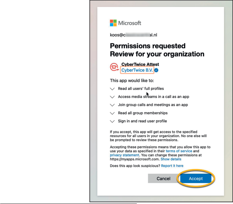 Microsoft Permissions requested
