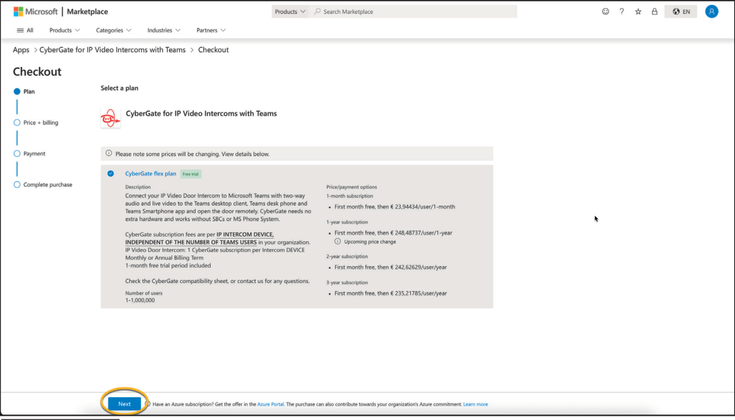 CyberGate Plan selection