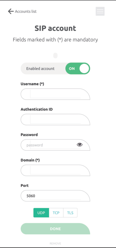 IpDoor SIP Account Configuration