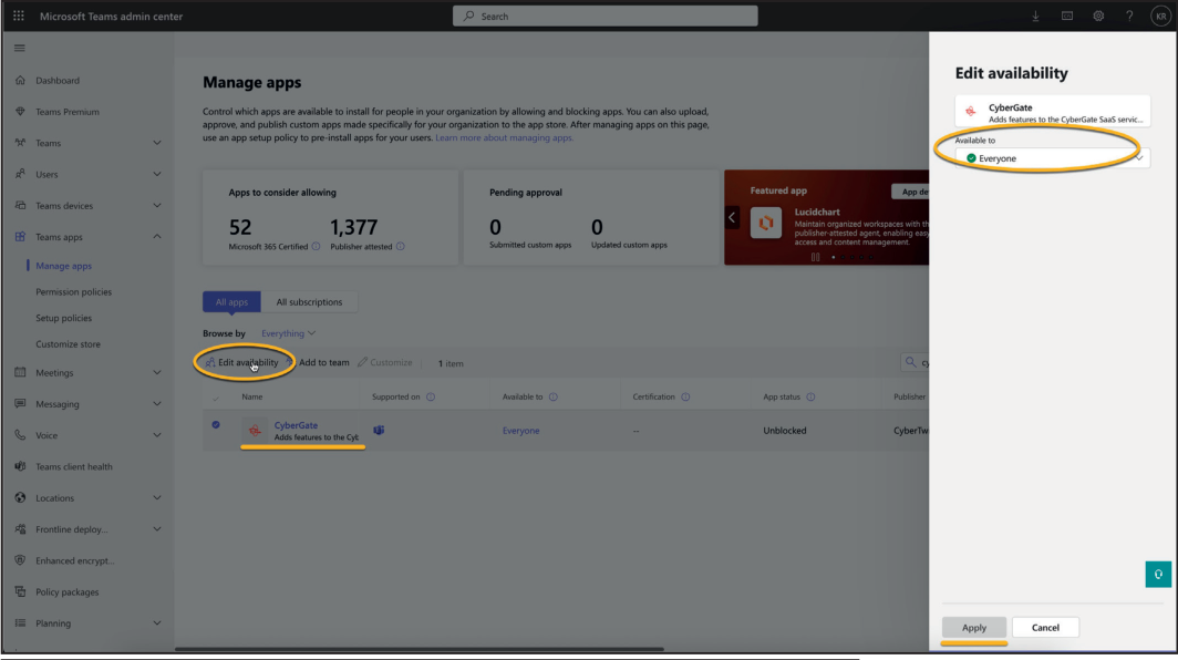 Teams Admin - Set Availability
