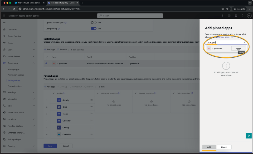 Teams Admin - Search and Pin CyberGate