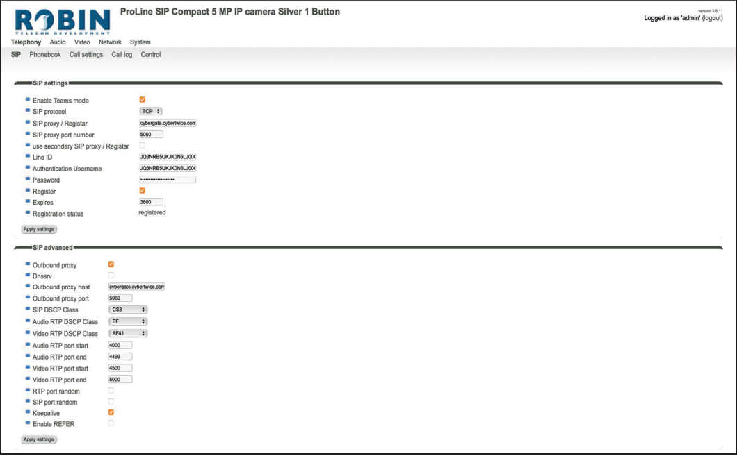 Robin SIP Configuration Complete