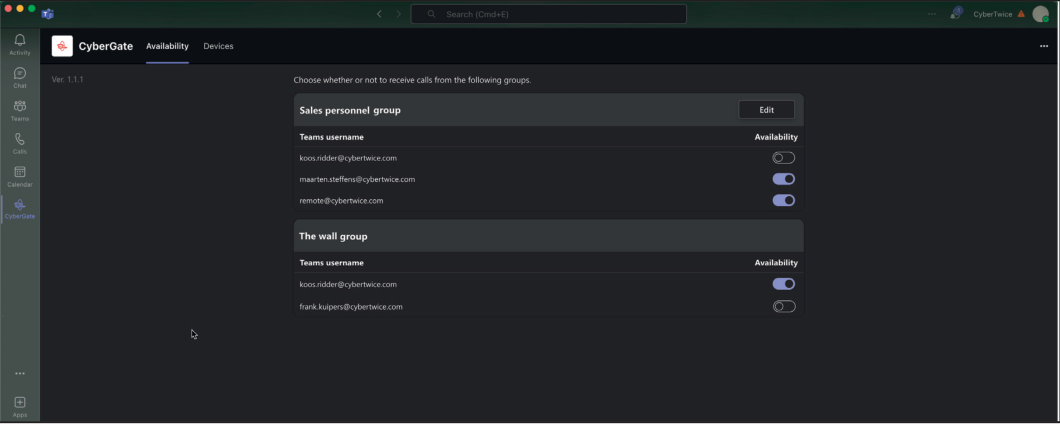 CyberGate App - Availability Screen
