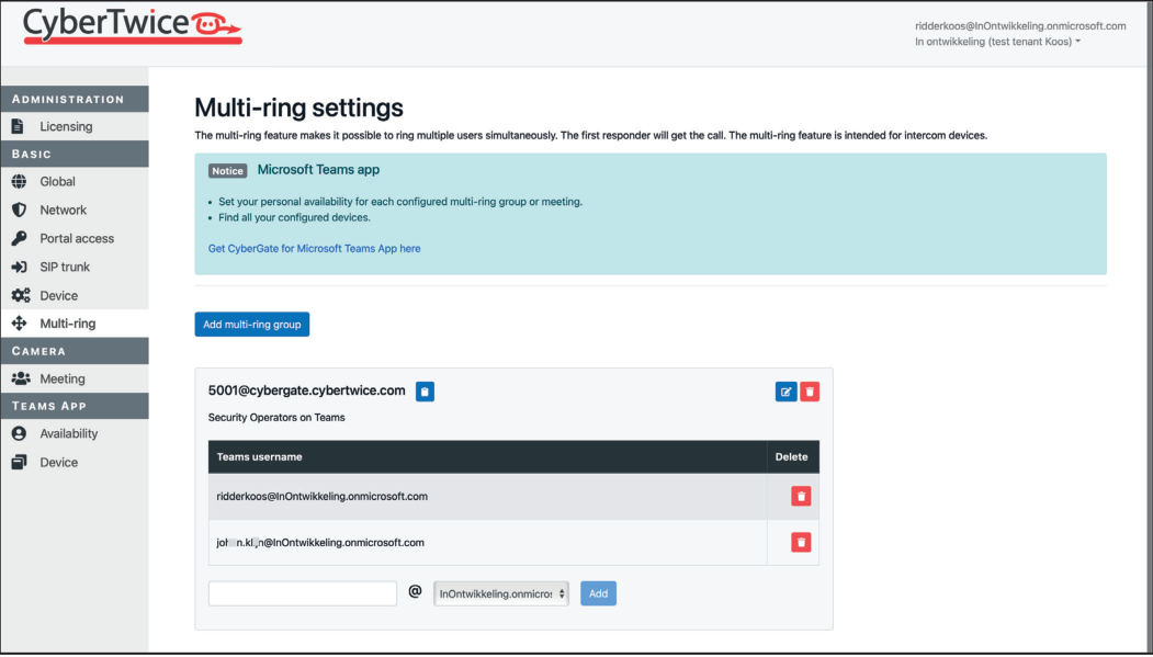 CyberGate Management Portal - Multi-ring Group Added
