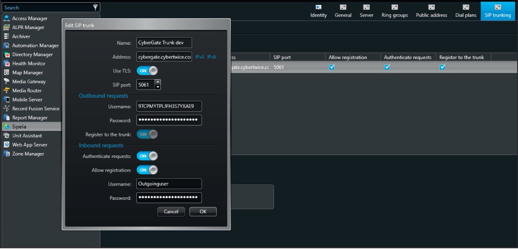 Sipelia - Edit SIP Trunk