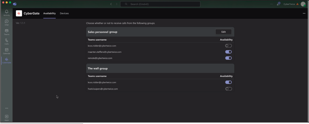 CyberGate App - Availability Screen