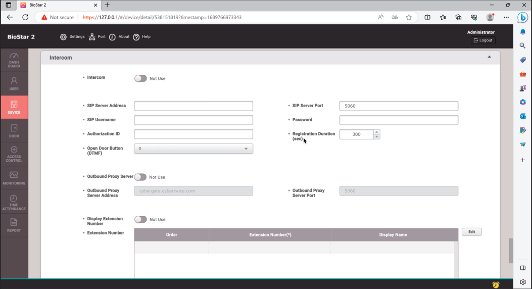 BioStar 2 Software - Intercom Section