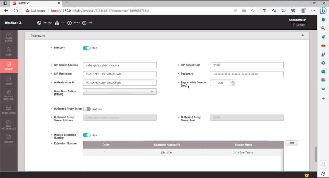 BioStar 2 - Intercom Configuration