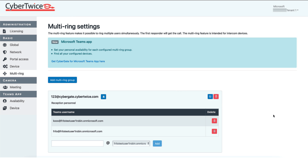 CyberGate Admin Portal - Multi-ring Group Members