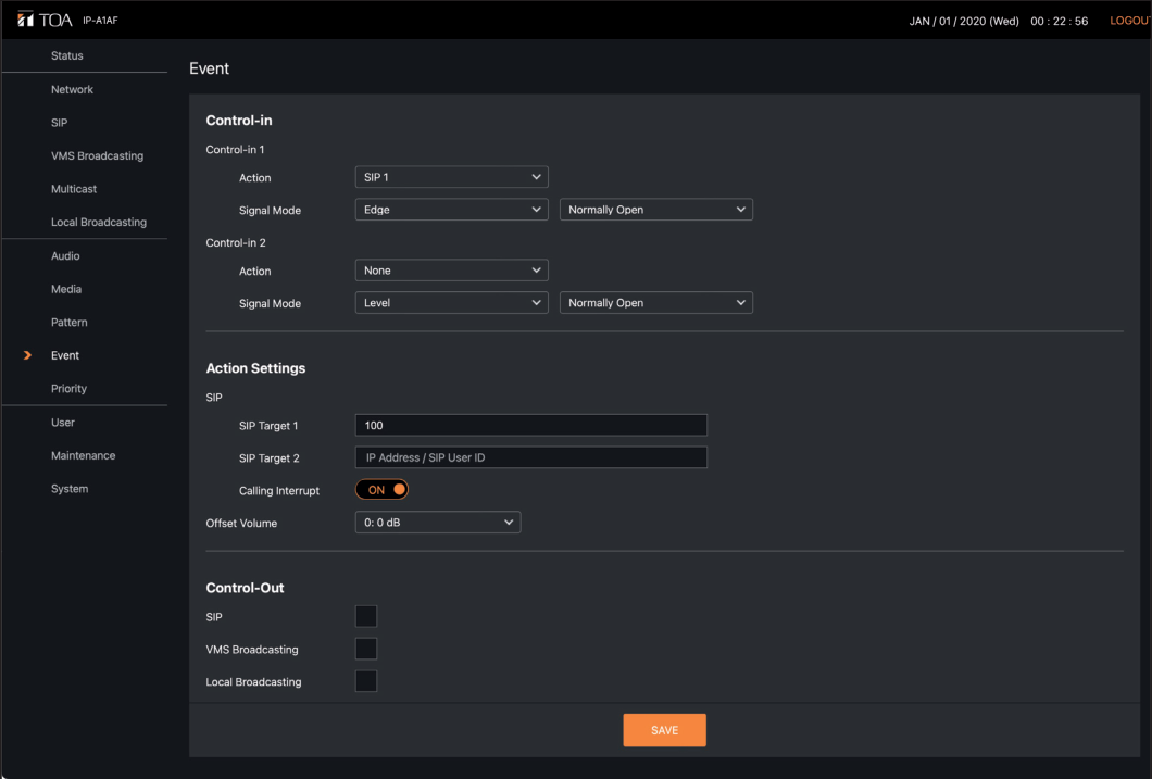 TOA Event Configuration