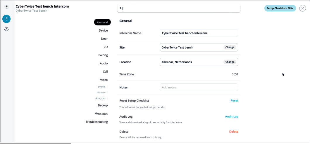 Verkada Settings Menu