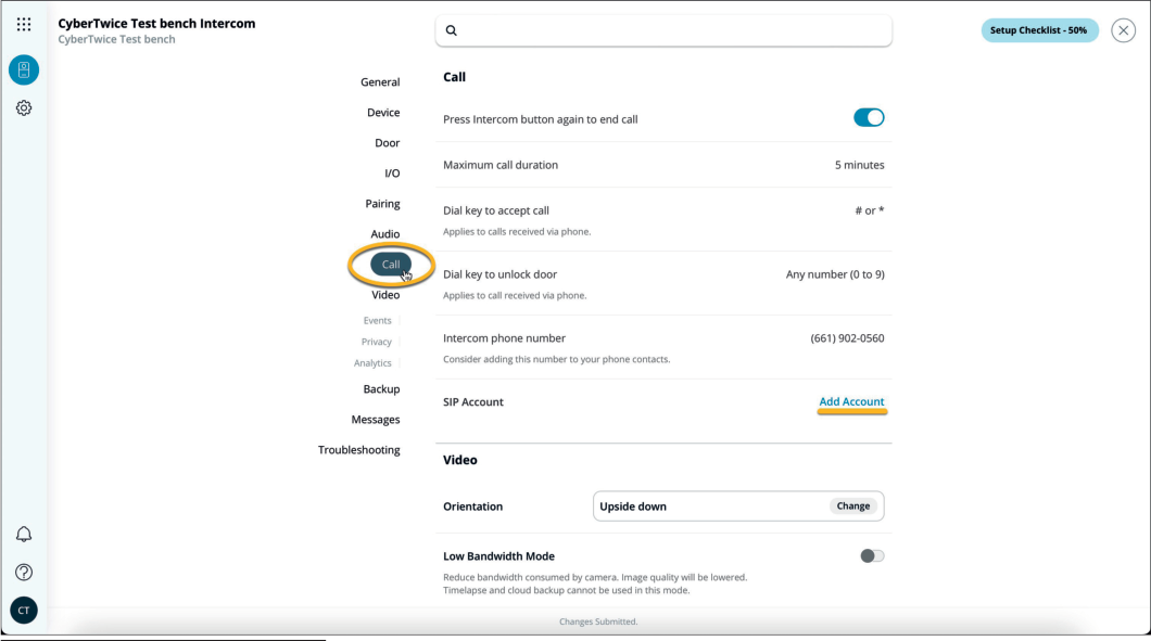 Verkada Call Settings