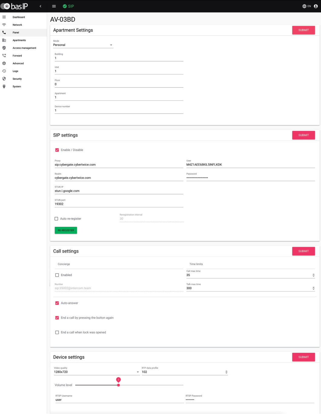 BAS-IP AV Series SIP Configuration