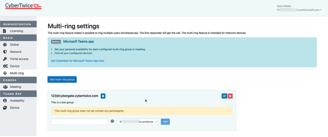 CyberGate Admin Portal - Multi-ring Group Members