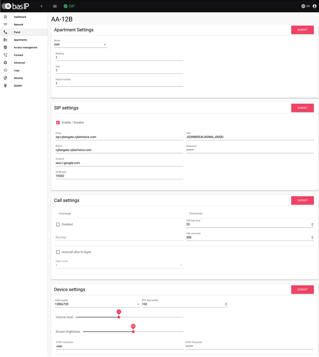 BAS-IP SIP Settings Configuration