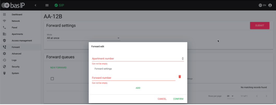 BAS-IP Forward Configuration